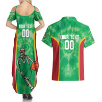 Lithuania Tie Dye Basketball Custom Couples Matching Summer Maxi Dress and Hawaiian Shirt Lietuva Skeleton Green - Wonder Print Shop