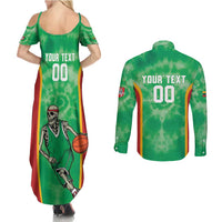 Lithuania Tie Dye Basketball Custom Couples Matching Summer Maxi Dress and Long Sleeve Button Shirt Lietuva Skeleton Green - Wonder Print Shop