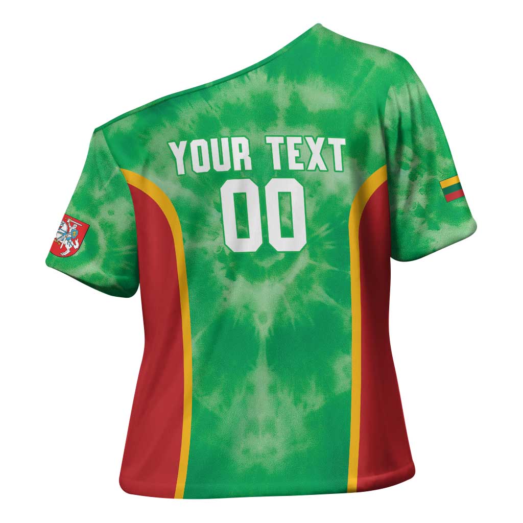 Lithuania Tie Dye Basketball Custom Cross Shoulder Shirt Lietuva Skeleton Green - Wonder Print Shop