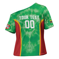 Lithuania Tie Dye Basketball Custom Cross Shoulder Shirt Lietuva Skeleton Green - Wonder Print Shop
