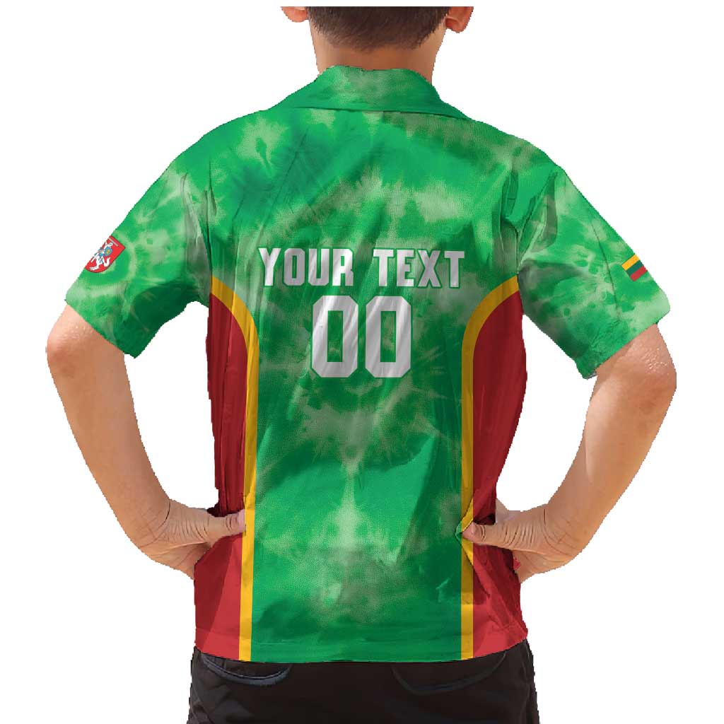 Lithuania Tie Dye Basketball Custom Family Matching Mermaid Dress and Hawaiian Shirt Lietuva Skeleton Green - Wonder Print Shop