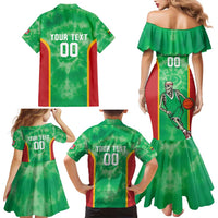 Lithuania Tie Dye Basketball Custom Family Matching Mermaid Dress and Hawaiian Shirt Lietuva Skeleton Green - Wonder Print Shop