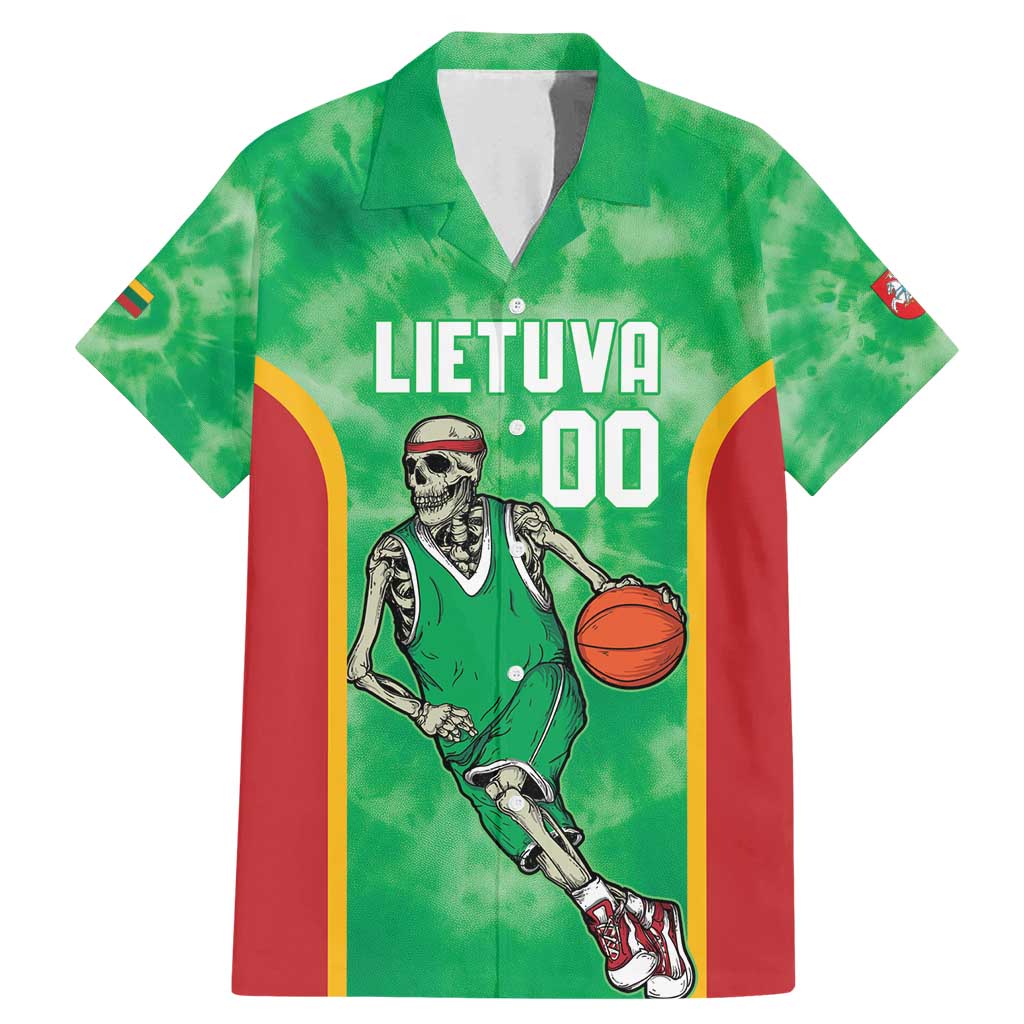 Lithuania Tie Dye Basketball Custom Family Matching Mermaid Dress and Hawaiian Shirt Lietuva Skeleton Green - Wonder Print Shop
