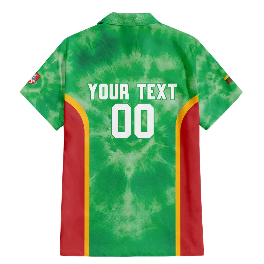 Lithuania Tie Dye Basketball Custom Family Matching Mermaid Dress and Hawaiian Shirt Lietuva Skeleton Green - Wonder Print Shop