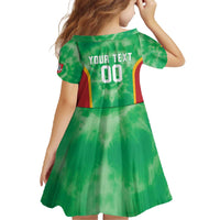Lithuania Tie Dye Basketball Custom Family Matching Off The Shoulder Long Sleeve Dress and Hawaiian Shirt Lietuva Skeleton Green - Wonder Print Shop