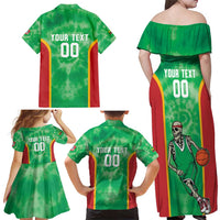 Lithuania Tie Dye Basketball Custom Family Matching Off Shoulder Maxi Dress and Hawaiian Shirt Lietuva Skeleton Green - Wonder Print Shop