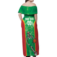 Lithuania Tie Dye Basketball Custom Family Matching Off Shoulder Maxi Dress and Hawaiian Shirt Lietuva Skeleton Green - Wonder Print Shop