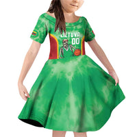 Lithuania Tie Dye Basketball Custom Family Matching Off Shoulder Short Dress and Hawaiian Shirt Lietuva Skeleton Green - Wonder Print Shop