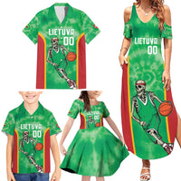 Lithuania Tie Dye Basketball Custom Family Matching Summer Maxi Dress and Hawaiian Shirt Lietuva Skeleton Green - Wonder Print Shop