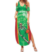 Lithuania Tie Dye Basketball Custom Family Matching Summer Maxi Dress and Hawaiian Shirt Lietuva Skeleton Green - Wonder Print Shop