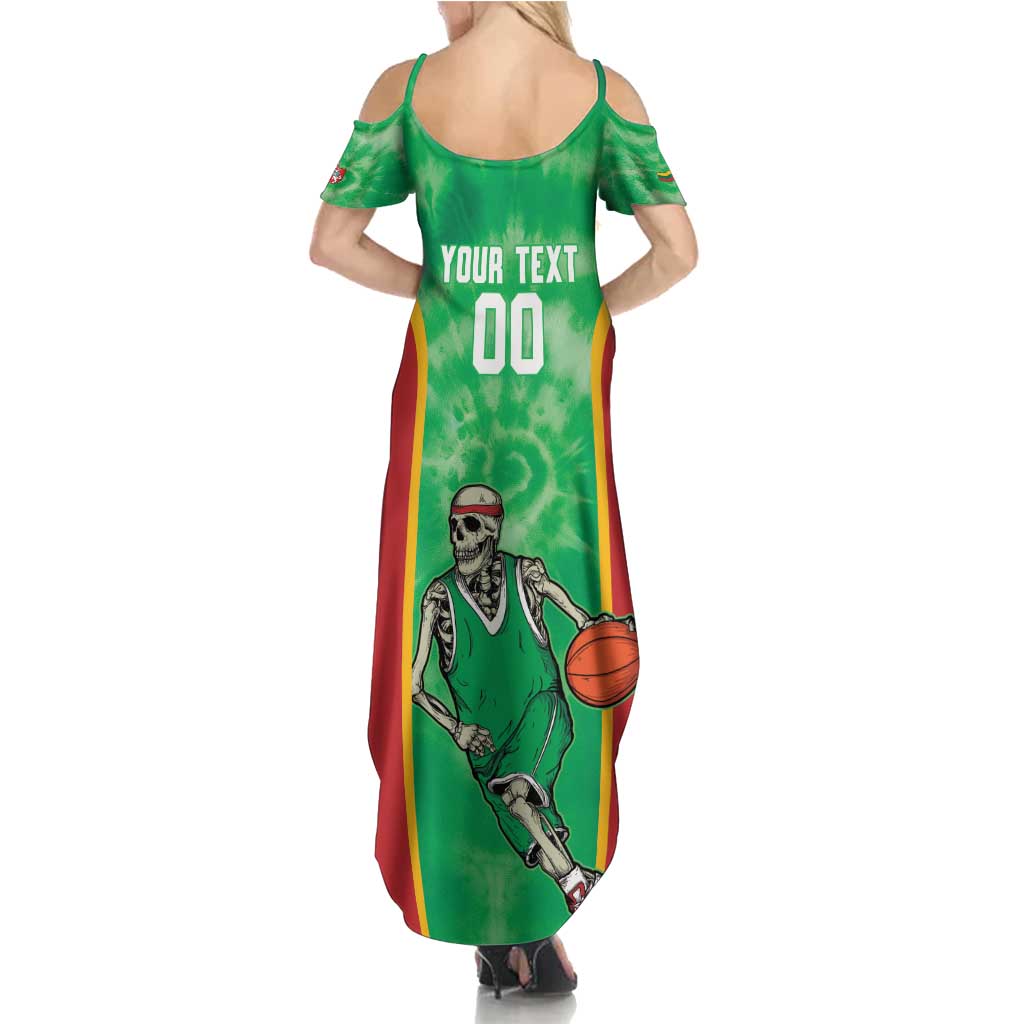 Lithuania Tie Dye Basketball Custom Family Matching Summer Maxi Dress and Hawaiian Shirt Lietuva Skeleton Green - Wonder Print Shop