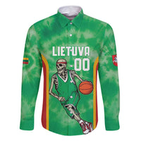Lithuania Tie Dye Basketball Custom Family Matching Tank Maxi Dress and Hawaiian Shirt Lietuva Skeleton Green - Wonder Print Shop