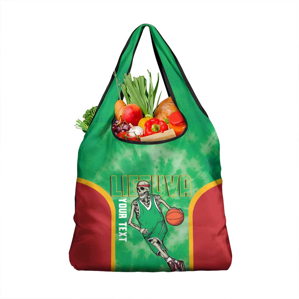 Lithuania Tie Dye Basketball Custom Grocery Bag Lietuva Skeleton Green - Wonder Print Shop