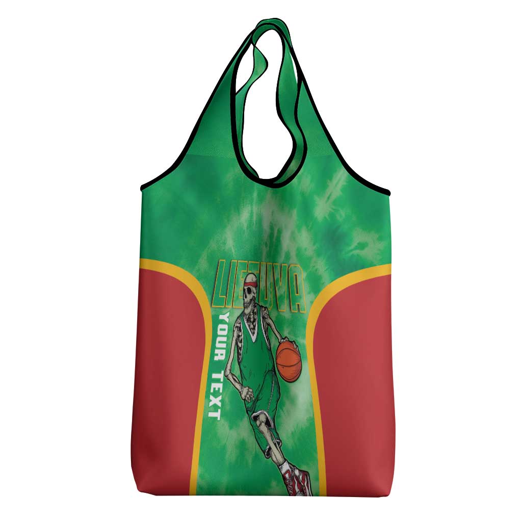 Lithuania Tie Dye Basketball Custom Grocery Bag Lietuva Skeleton Green - Wonder Print Shop
