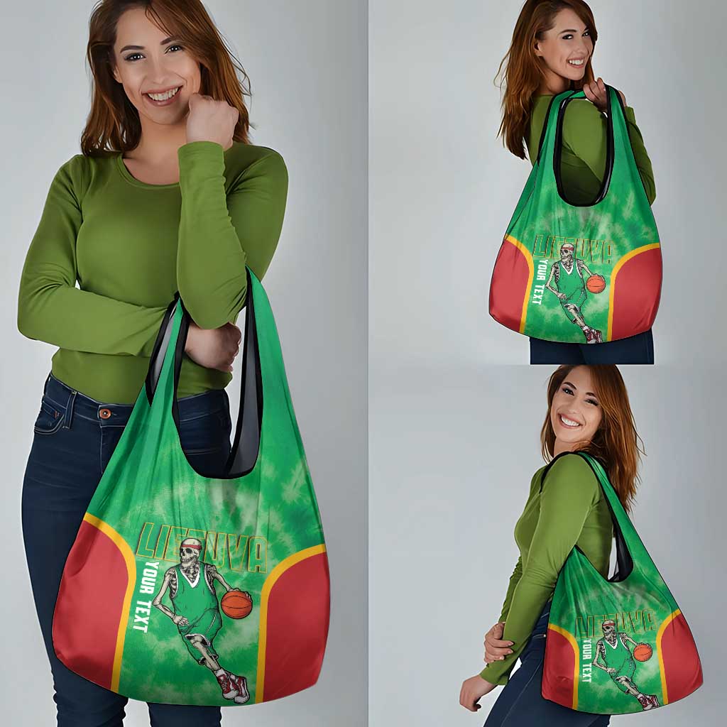Lithuania Tie Dye Basketball Custom Grocery Bag Lietuva Skeleton Green - Wonder Print Shop