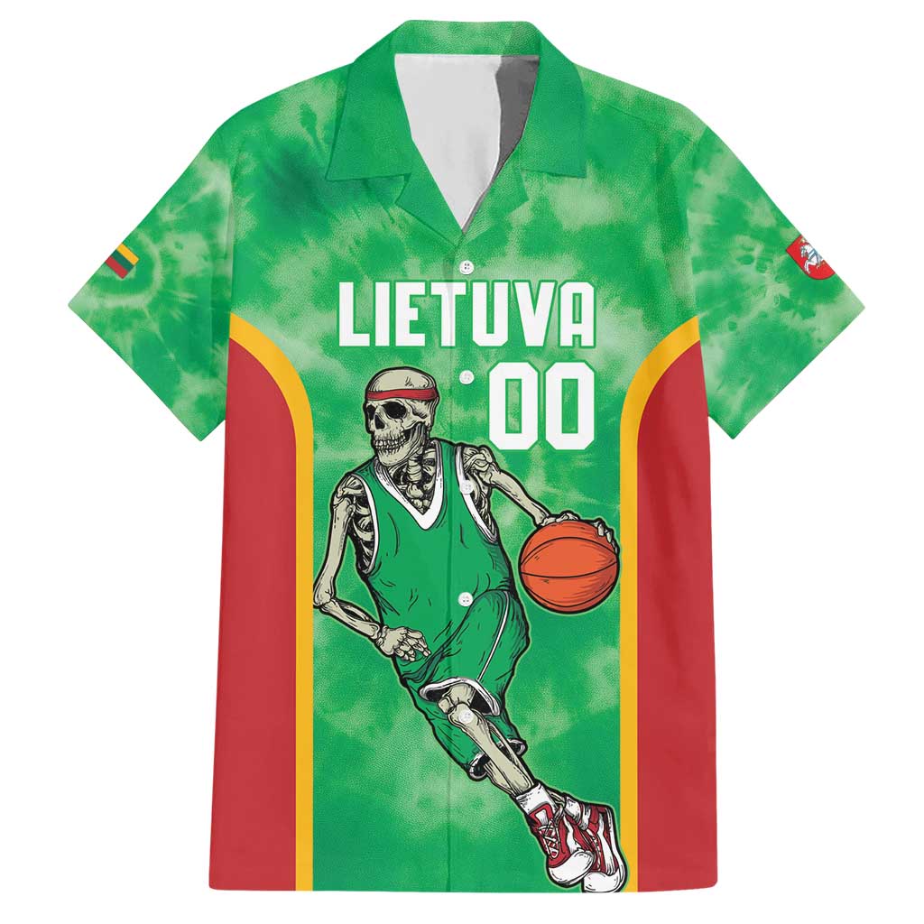 Lithuania Tie Dye Basketball Custom Hawaiian Shirt Lietuva Skeleton Green - Wonder Print Shop