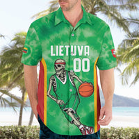Lithuania Tie Dye Basketball Custom Hawaiian Shirt Lietuva Skeleton Green - Wonder Print Shop