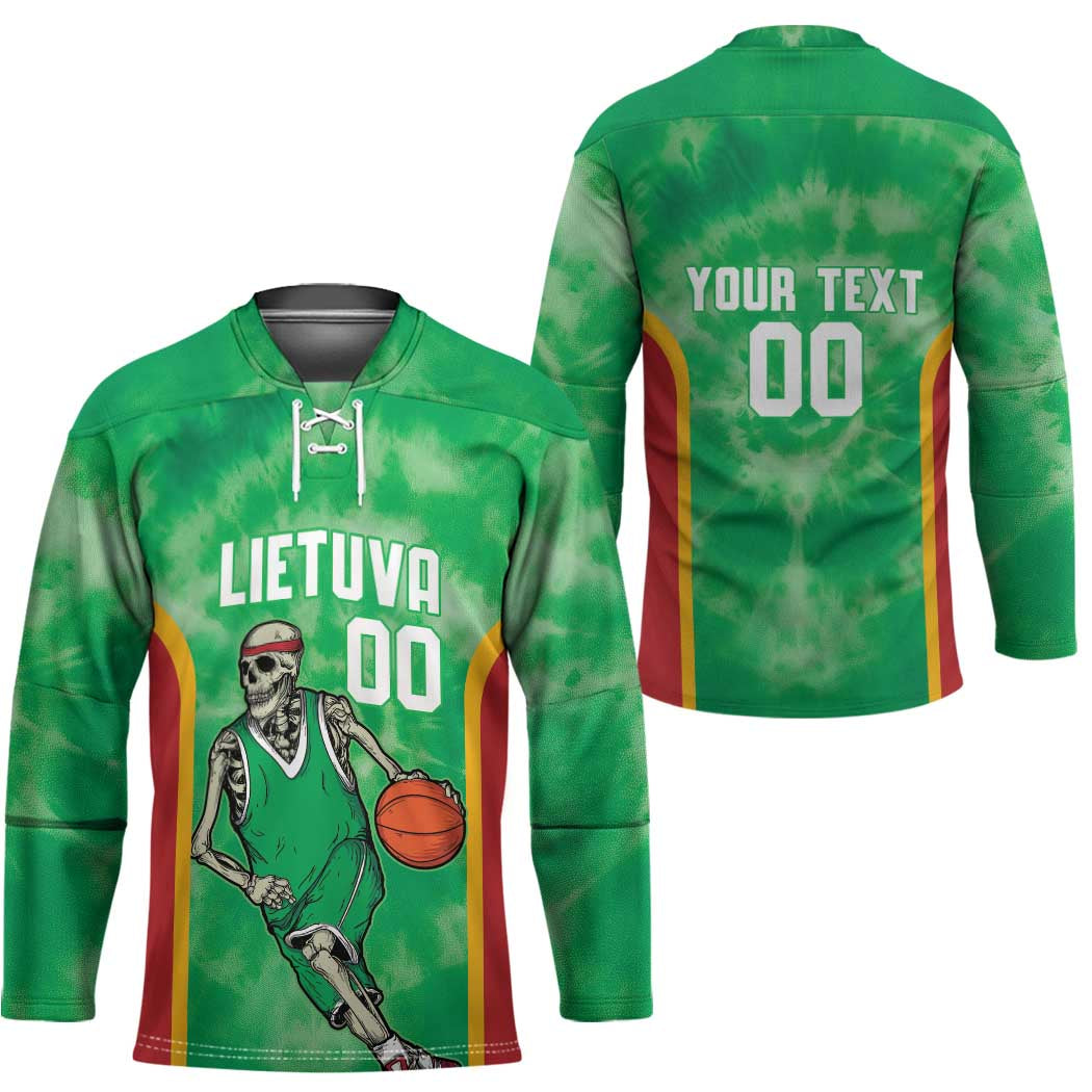 Lithuania Tie Dye Basketball Custom Hockey Jersey Lietuva Skeleton Green - Wonder Print Shop