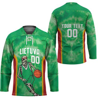 Lithuania Tie Dye Basketball Custom Hockey Jersey Lietuva Skeleton Green - Wonder Print Shop
