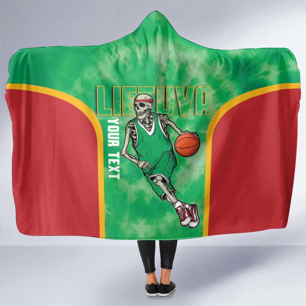 Lithuania Tie Dye Basketball Custom Hooded Blanket Lietuva Skeleton Green - Wonder Print Shop