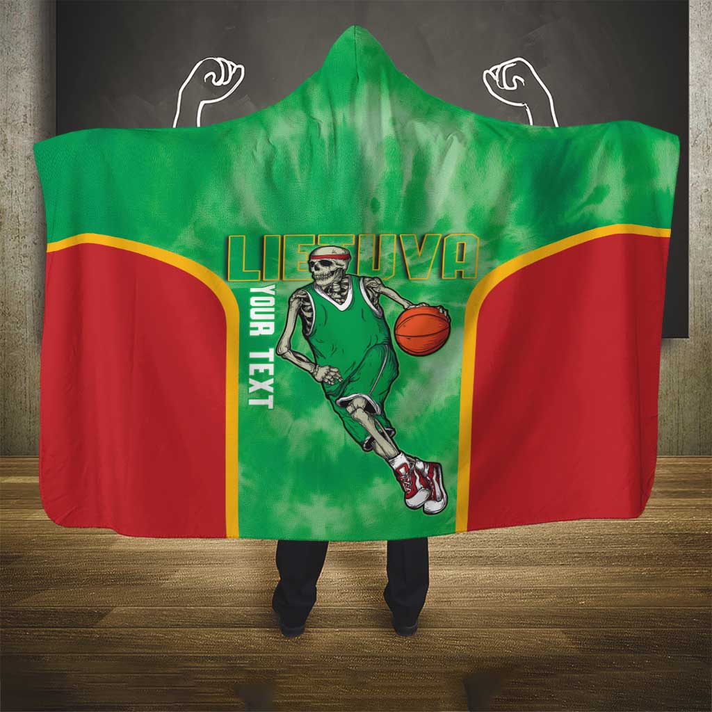 Lithuania Tie Dye Basketball Custom Hooded Blanket Lietuva Skeleton Green - Wonder Print Shop