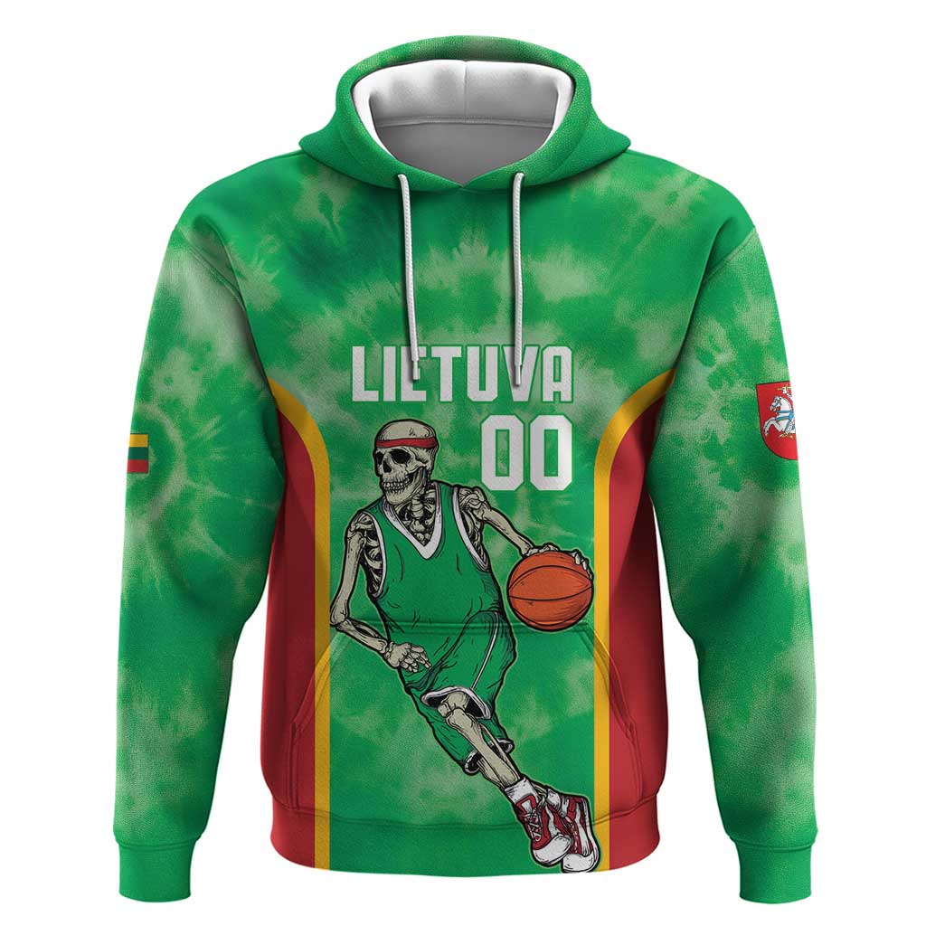 Lithuania Tie Dye Basketball Custom Hoodie Lietuva Skeleton Green - Wonder Print Shop