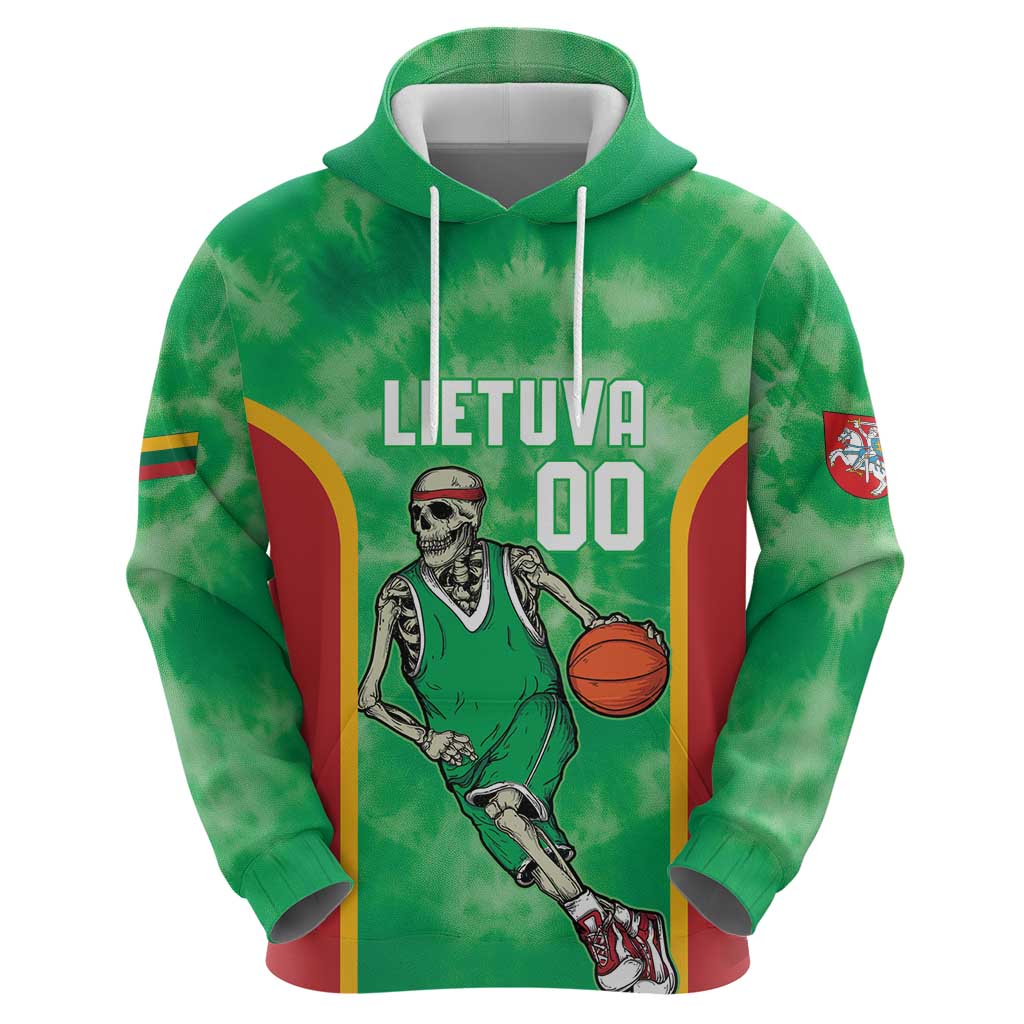 Lithuania Tie Dye Basketball Custom Hoodie Lietuva Skeleton Green - Wonder Print Shop
