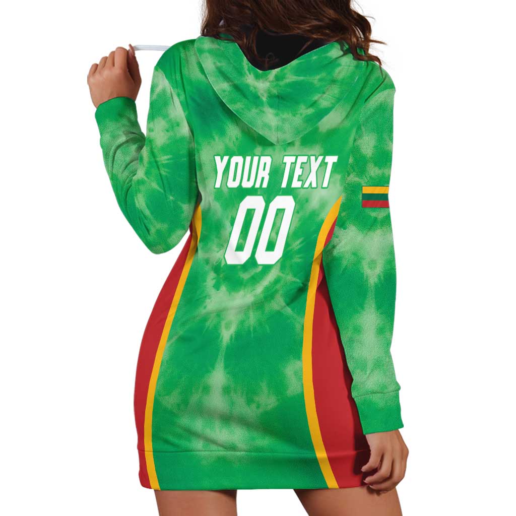 Lithuania Tie Dye Basketball Custom Hoodie Dress Lietuva Skeleton Green - Wonder Print Shop