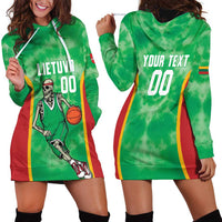 Lithuania Tie Dye Basketball Custom Hoodie Dress Lietuva Skeleton Green - Wonder Print Shop