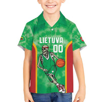 Lithuania Tie Dye Basketball Custom Kid Hawaiian Shirt Lietuva Skeleton Green - Wonder Print Shop