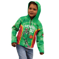 Lithuania Tie Dye Basketball Custom Kid Hoodie Lietuva Skeleton Green - Wonder Print Shop