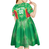 Lithuania Tie Dye Basketball Custom Kid Short Sleeve Dress Lietuva Skeleton Green - Wonder Print Shop