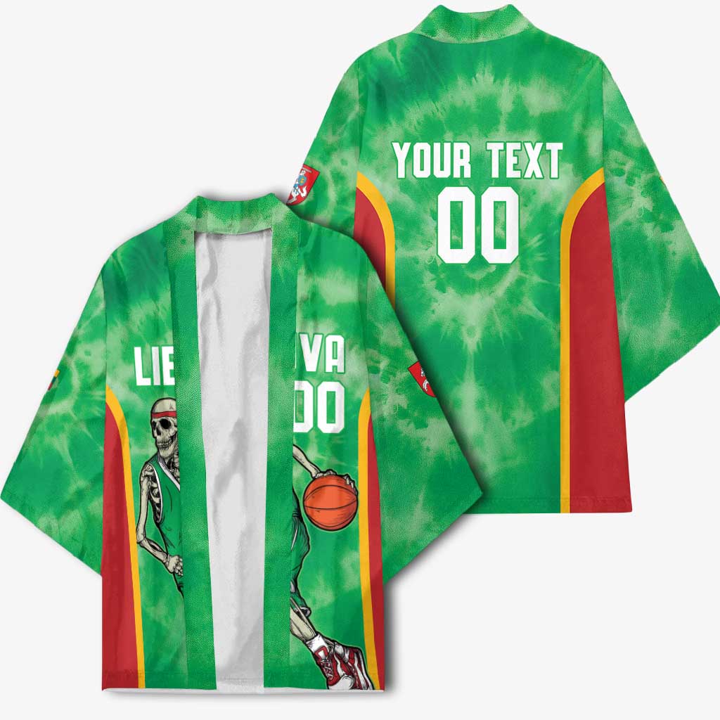 Lithuania Tie Dye Basketball Custom Kimono Lietuva Skeleton Green - Wonder Print Shop