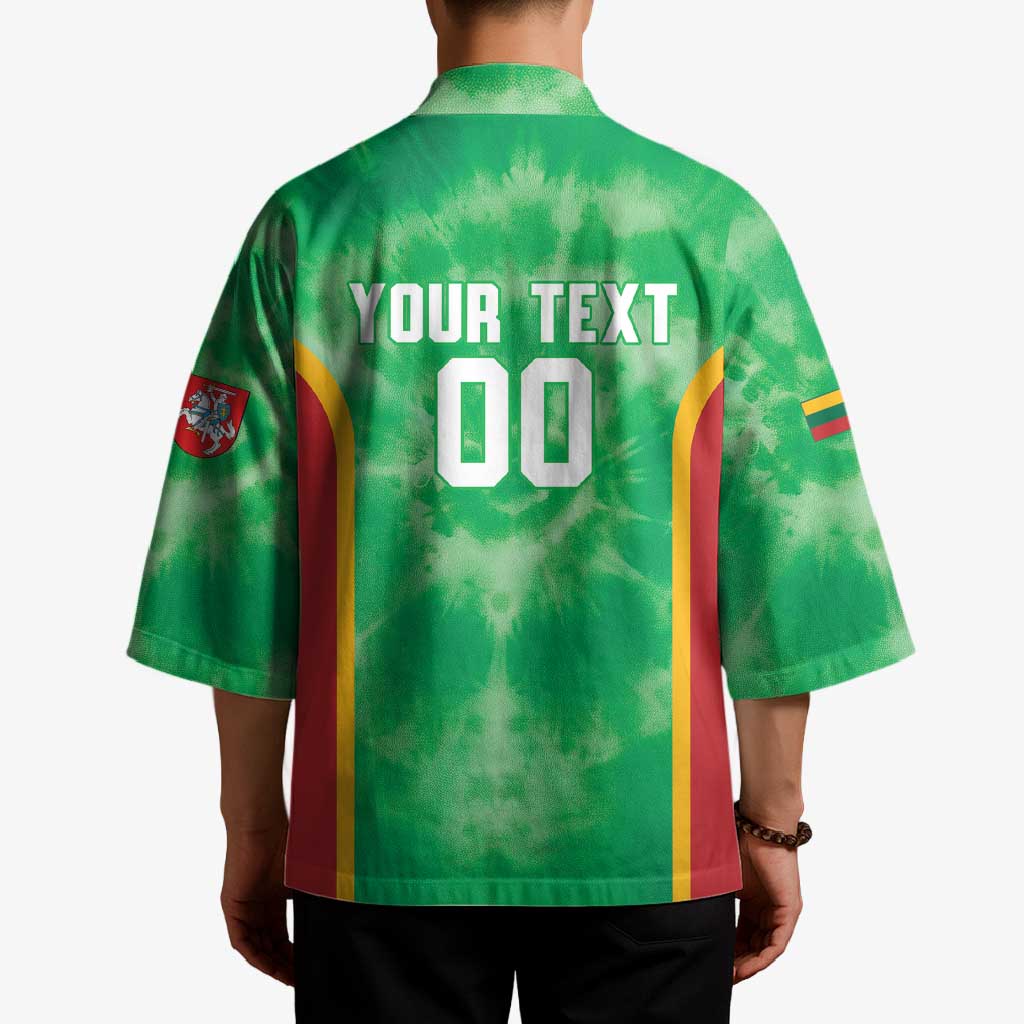 Lithuania Tie Dye Basketball Custom Kimono Lietuva Skeleton Green - Wonder Print Shop