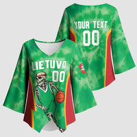 Lithuania Tie Dye Basketball Custom Kimono Sleeve Blouse Lietuva Skeleton Green - Wonder Print Shop
