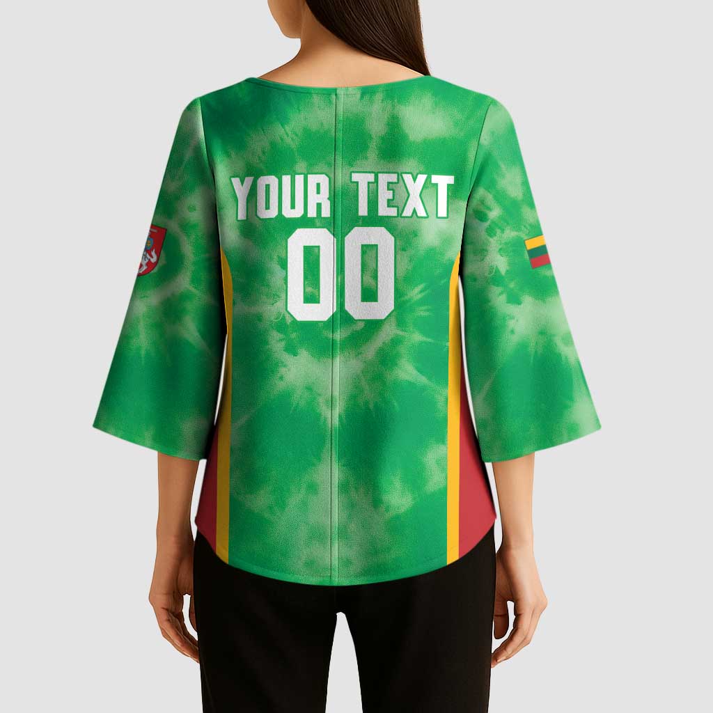 Lithuania Tie Dye Basketball Custom Kimono Sleeve Blouse Lietuva Skeleton Green - Wonder Print Shop