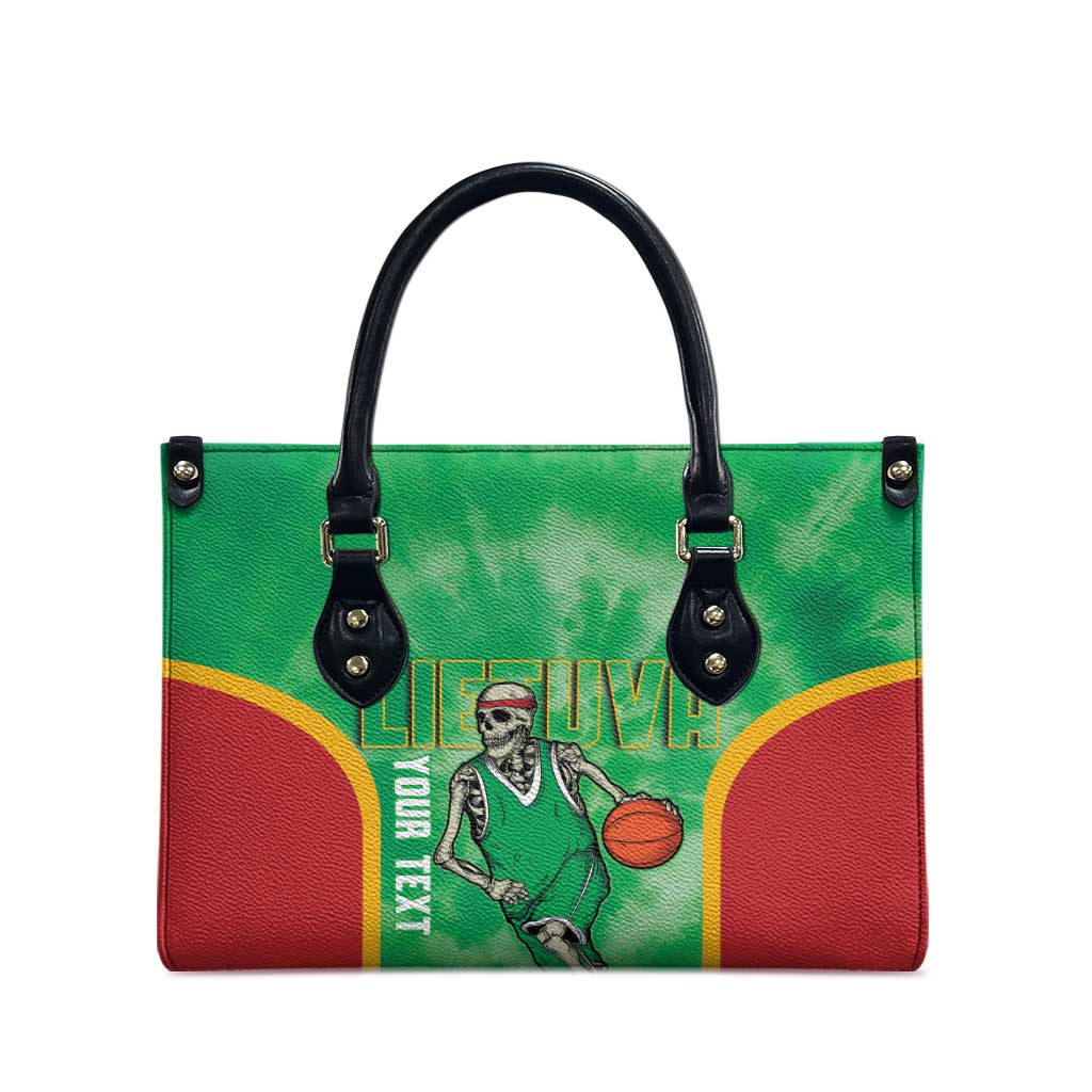 Lithuania Tie Dye Basketball Custom Leather Bag Lietuva Skeleton Green - Wonder Print Shop