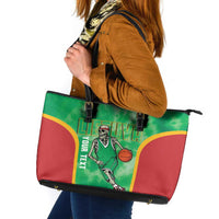 Lithuania Tie Dye Basketball Custom Leather Tote Bag Lietuva Skeleton Green - Wonder Print Shop