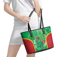 Lithuania Tie Dye Basketball Custom Leather Tote Bag Lietuva Skeleton Green - Wonder Print Shop