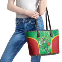 Lithuania Tie Dye Basketball Custom Leather Tote Bag Lietuva Skeleton Green - Wonder Print Shop