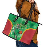 Lithuania Tie Dye Basketball Custom Leather Tote Bag Lietuva Skeleton Green - Wonder Print Shop