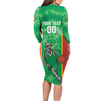Lithuania Tie Dye Basketball Custom Long Sleeve Bodycon Dress Lietuva Skeleton Green - Wonder Print Shop