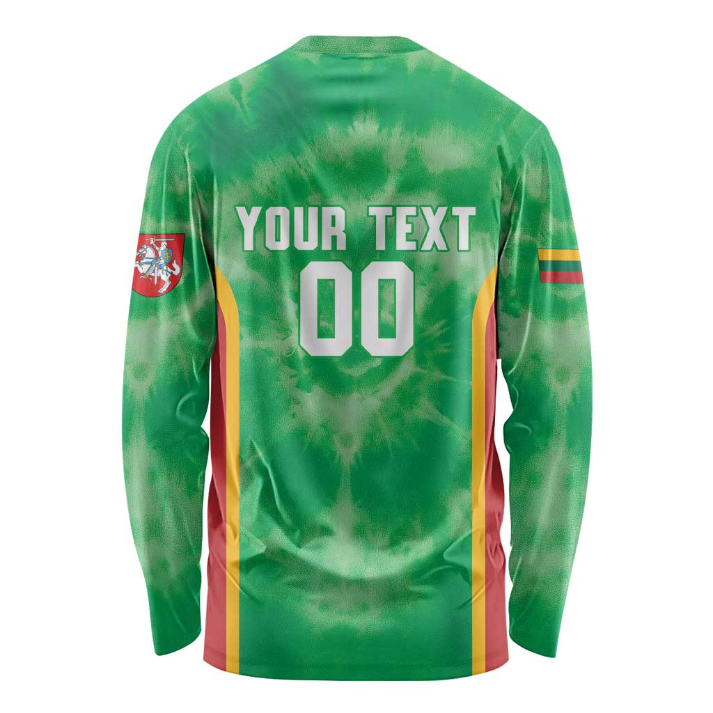 Lithuania Tie Dye Basketball Custom Long Sleeve Shirt Lietuva Skeleton Green - Wonder Print Shop