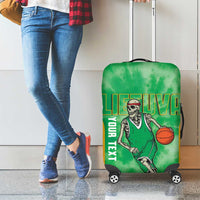 Lithuania Tie Dye Basketball Custom Luggage Cover Lietuva Skeleton Green - Wonder Print Shop