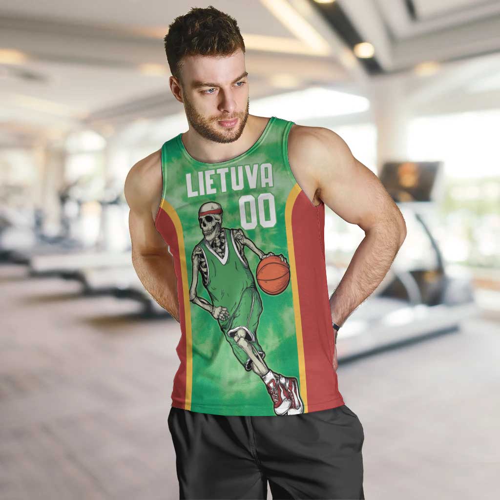 Lithuania Tie Dye Basketball Custom Men Tank Top Lietuva Skeleton Green - Wonder Print Shop