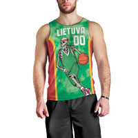 Lithuania Tie Dye Basketball Custom Men Tank Top Lietuva Skeleton Green - Wonder Print Shop