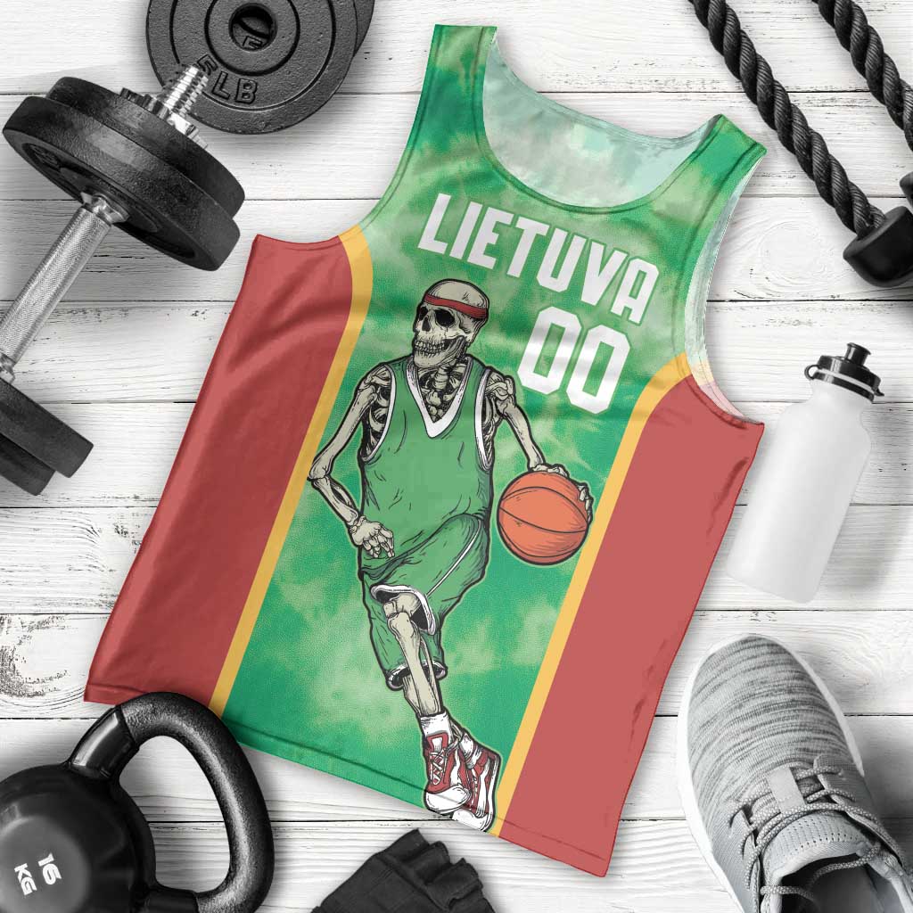 Lithuania Tie Dye Basketball Custom Men Tank Top Lietuva Skeleton Green - Wonder Print Shop