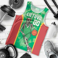 Lithuania Tie Dye Basketball Custom Men Tank Top Lietuva Skeleton Green - Wonder Print Shop