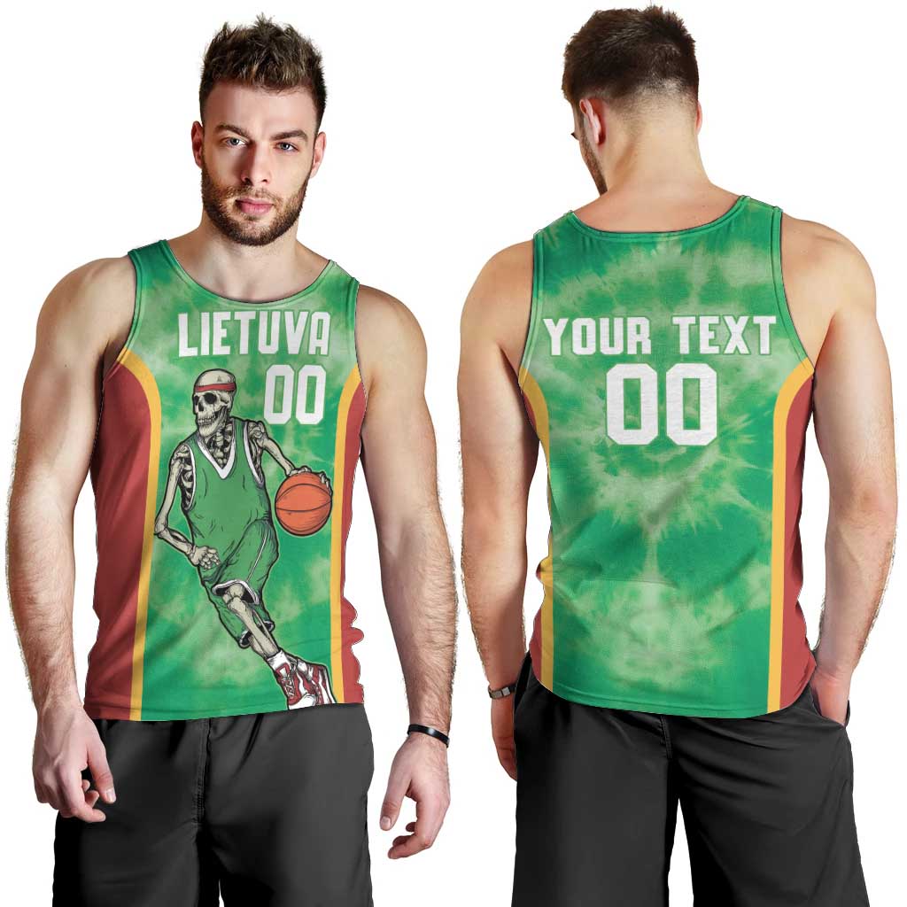 Lithuania Tie Dye Basketball Custom Men Tank Top Lietuva Skeleton Green - Wonder Print Shop