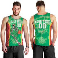 Lithuania Tie Dye Basketball Custom Men Tank Top Lietuva Skeleton Green - Wonder Print Shop